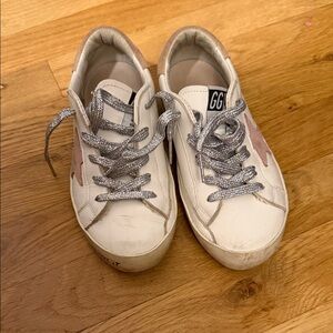 Golden Goose Kids White and Pink Star Sneakers